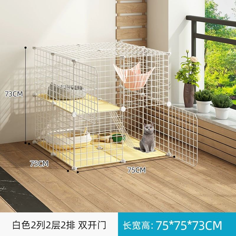 Cat Cage Double-Layer Indoor Pet House, Integrated Litter Box, Multi-Layer Kit
