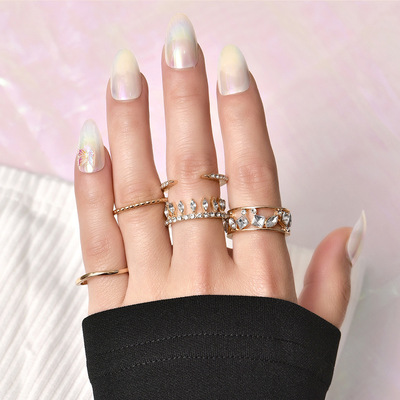 DH欧美新款时尚合金戒指组合套装 气质简约微镶水钻戒指5件套女