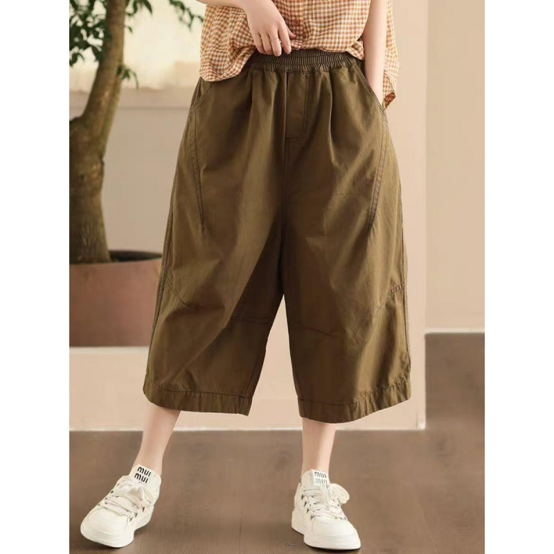 European-Style Women's Cropped Pants 2026 Summer Thin Pure Cotton Plus-Size Fashion Loose Wide-Leg Balloon Pants