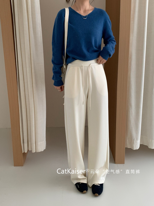 CatKaiser云朵空气感直筒裤2025新款抽绳垂顺通勤百搭休闲裤子女|undefined