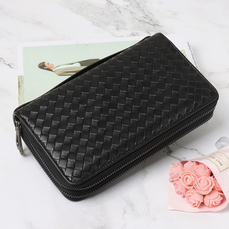 Factory Korean Style New Men's and Women's Clutch Bag Genuine Leather Handmade Woven Wallet Sheepskin Large Card Holder Double Zipper Export Factory Korean Style New Men's and Women's Clutch Bag Genuine Leather Handmade Woven Wallet Sheepskin Large Card Holder Double Zipper Export