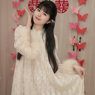 Lace Morning Gown Bride Women's Autumn and Winter New High-end Sense Daughter Gold Daily Wear New Chinese Style Gentle Long-sleeved dress