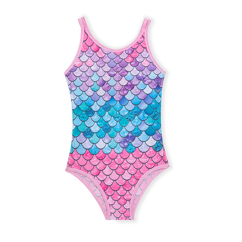 2024 European and American children's swimsuits, hot spring one-piece fish scale swimsuits, wholesale bikini for older children and girls, ready stock for beach