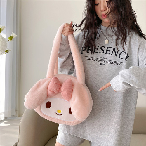 Plush shoulder bag for women  spring new student class bag cartoon cute girl large capacity handbag
