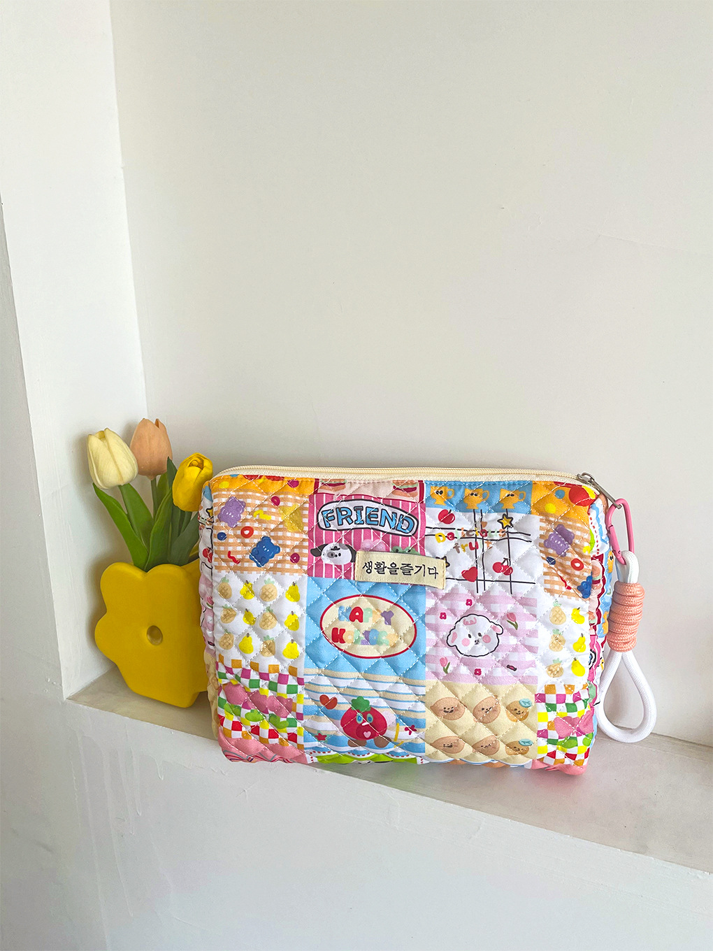 Corea del Sur flor oso acolchado bolsa de cosméticos hembra original lindo ilustración rompecabezas bolsa de lavado bolsa de almacenamiento de viaje portátil