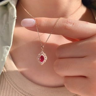 Real gold real diamond wholesale classic best selling perfume bottle style design natural ruby necklace positive color pigeon blood red