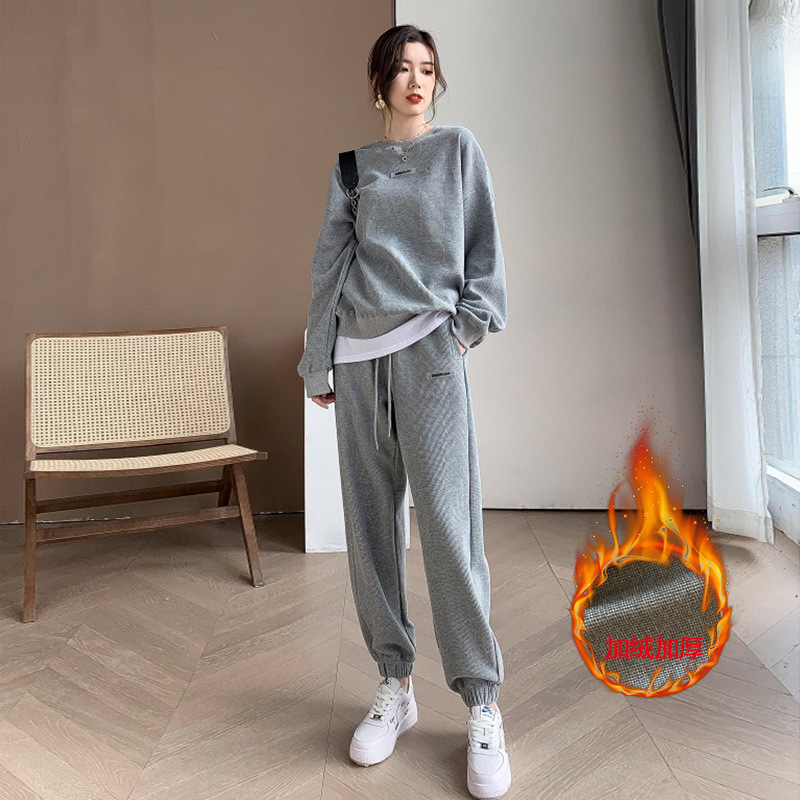 2025 Waffles Leisure Sports suit Women's Spring and Autumn Cotton Elegant Commuter Long Sleeve Fleece Korean Pants Set