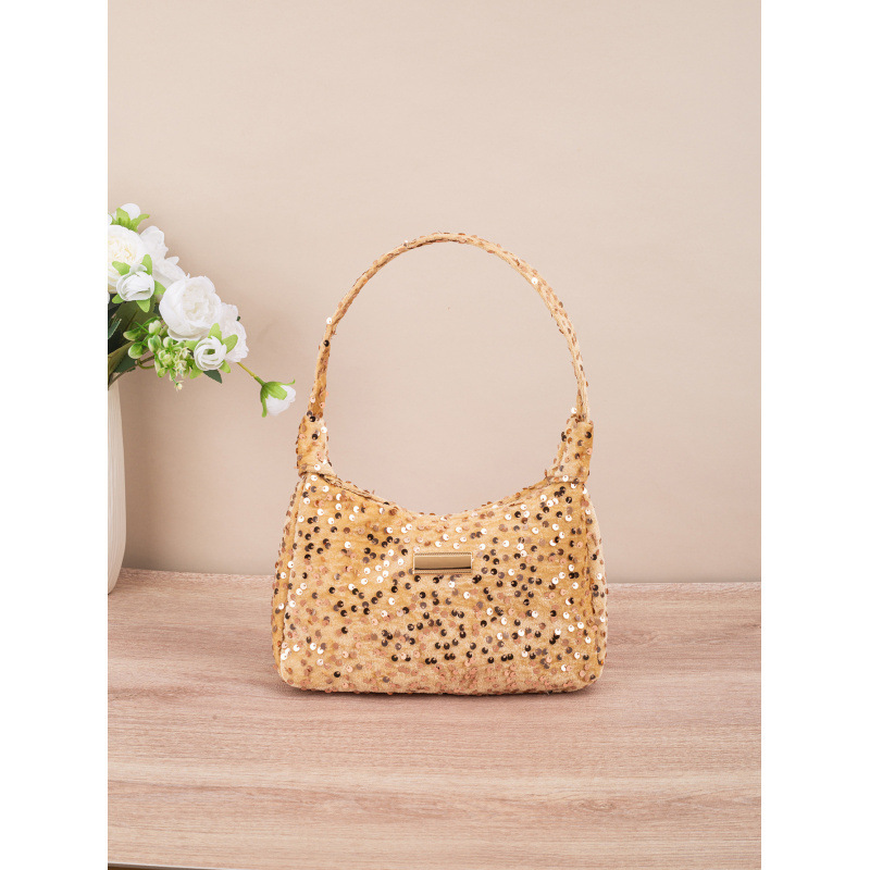 Bolsa de hombro de moda de color sequilla, bolso de hombro de mujer de verano blingbling, bolso de perlas de nicho, bolso debajo de la axila image 10