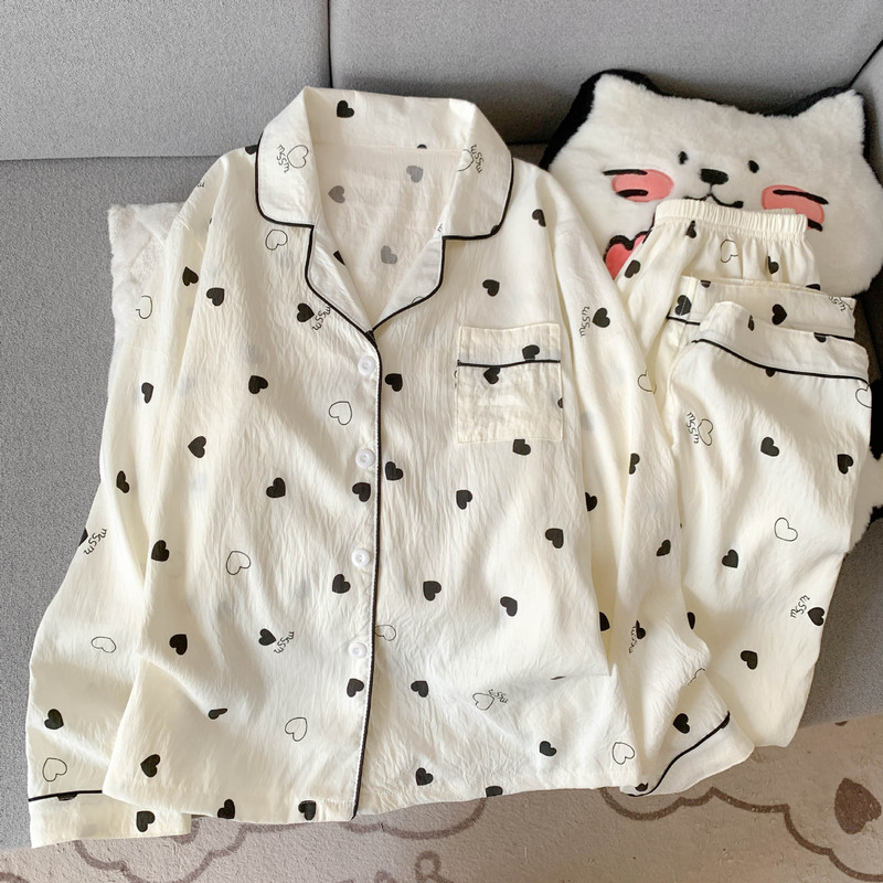 Lapel Cardigan Home Pajamas Set, Comfortable Cloud Cotton Two-Piece Set, Long-Sleeved Pants, Can Be Worn Outside, Spring & Fall Women's Style Lapel Cardigan Home Pajamas Set, Comfortable Cloud Cotton Two-Piece Set, Long-Sleeved Pants, Can Be Worn Outside, Spring & Fall Women's Style