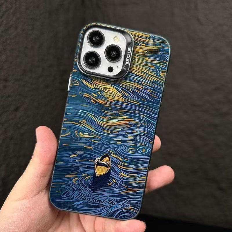 Funda para teléfono con diseño de océano pintado al óleo, compatible con Apple 17 Pro Max, funda personalizada y energética para iPhone 16/15/14/13, estilo europeo y americano.