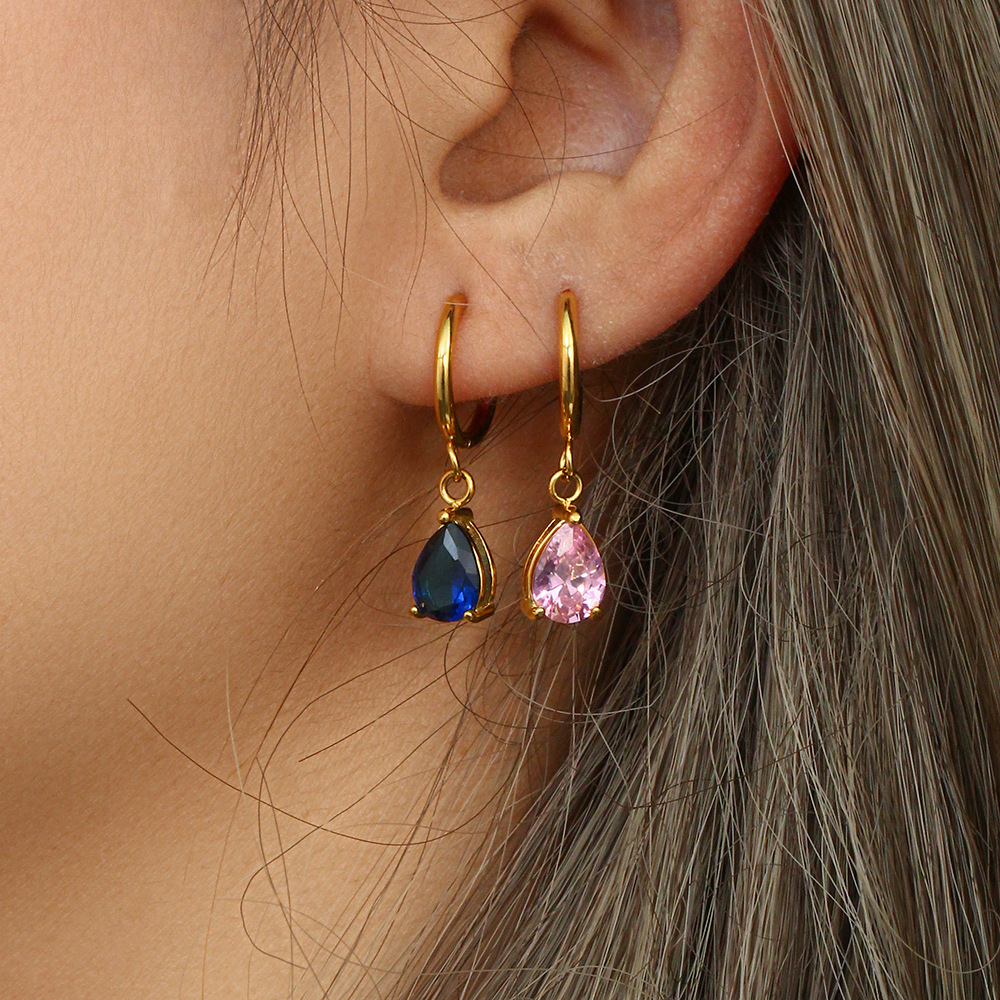 Fashion Water Droplets Stainless Steel Drop Earrings Plating Inlay Zircon Stainless Steel Earrings display picture 4