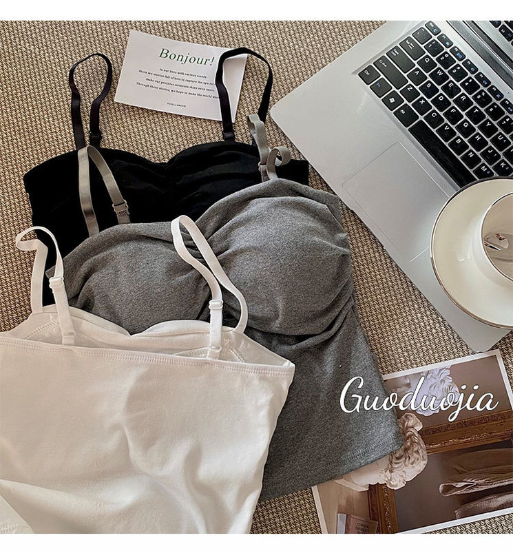Cotton Fixed Cup Sling Beautiful Back Women's Niche Pleated Breathable Inner Wearing Summer Outer Wearing Sexy Chic Base Wrap Women