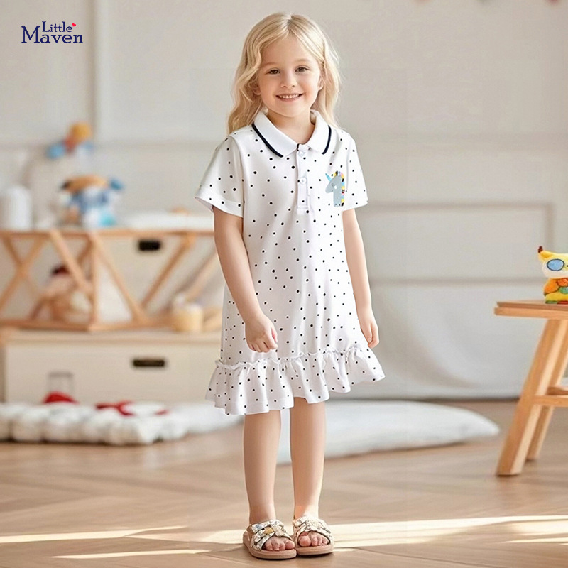 Little Maven Children's Clothing Polo Skirt European and American Children's Clothing Summer New Knitted Children's Skirt Short-Sleeved Lapel Dress