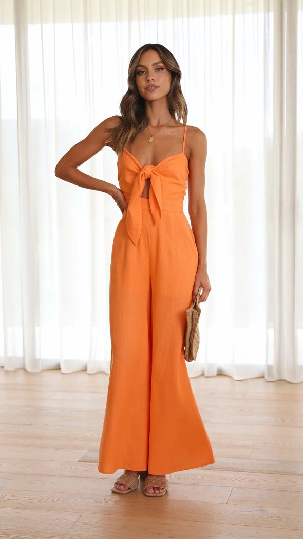 Women's Daily Casual Solid Color Bow Knot Full Length Hollow Out Jumpsuits display picture 4
