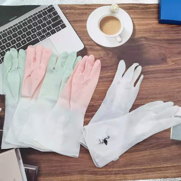 Rubber transparent white plastic gloves