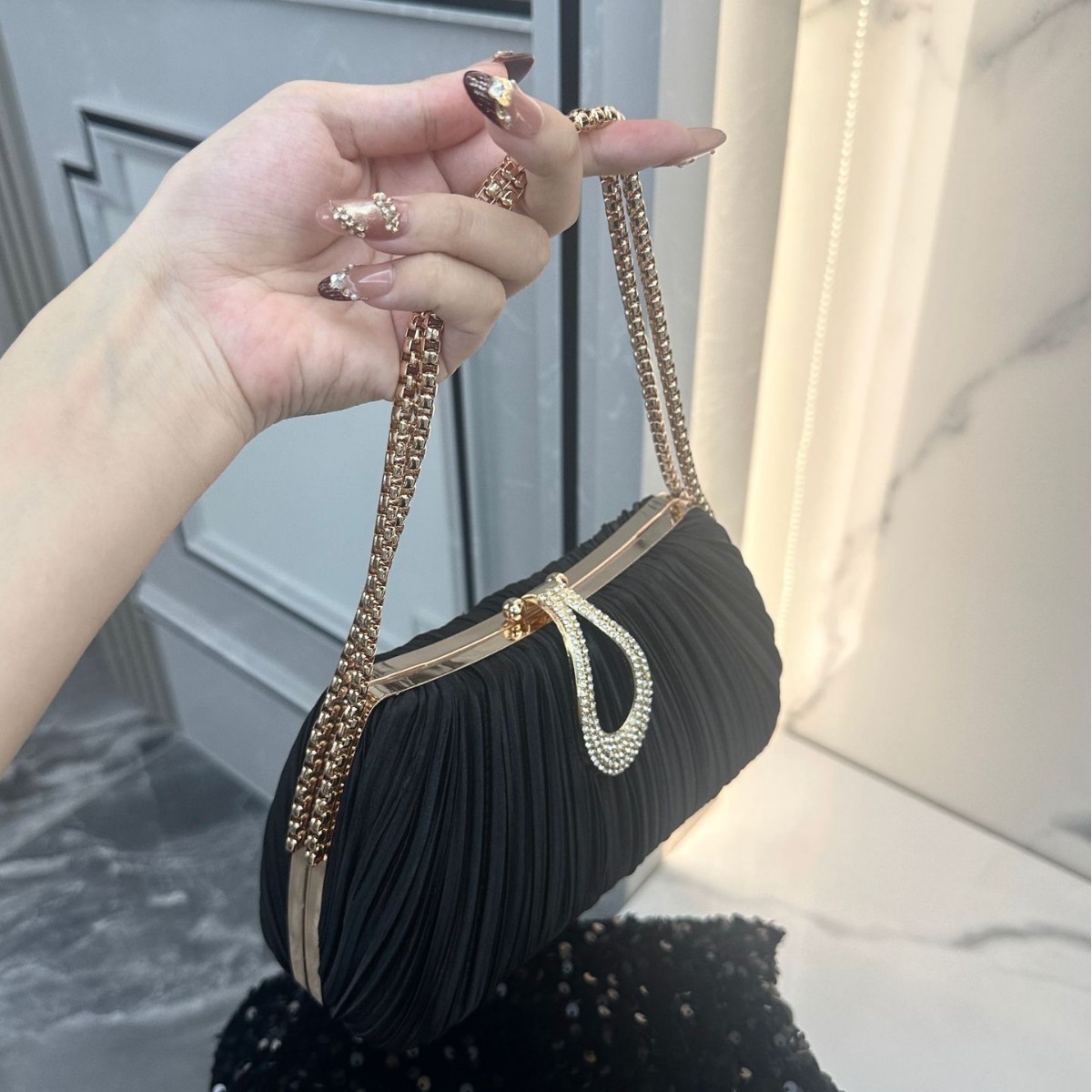 Cross-border Europe & US Pleated Minimalist Versatile Trendy Elegant Cheongsam Banquet Bridal Evening Clutch Solid Color Handbag - Thumbnail 4