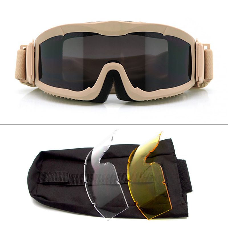 Gogle taktyczne Alpha, okulary strzeleckie z trzema soczewkami, wentylatory armii pustynnej, sprzęt CS, torba materiałowa odporna na wybuchy_voghion.com