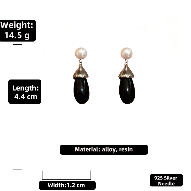 Fashion Black Resin Drop Pearl Earrings European And American Retro Earrings Female display picture 2