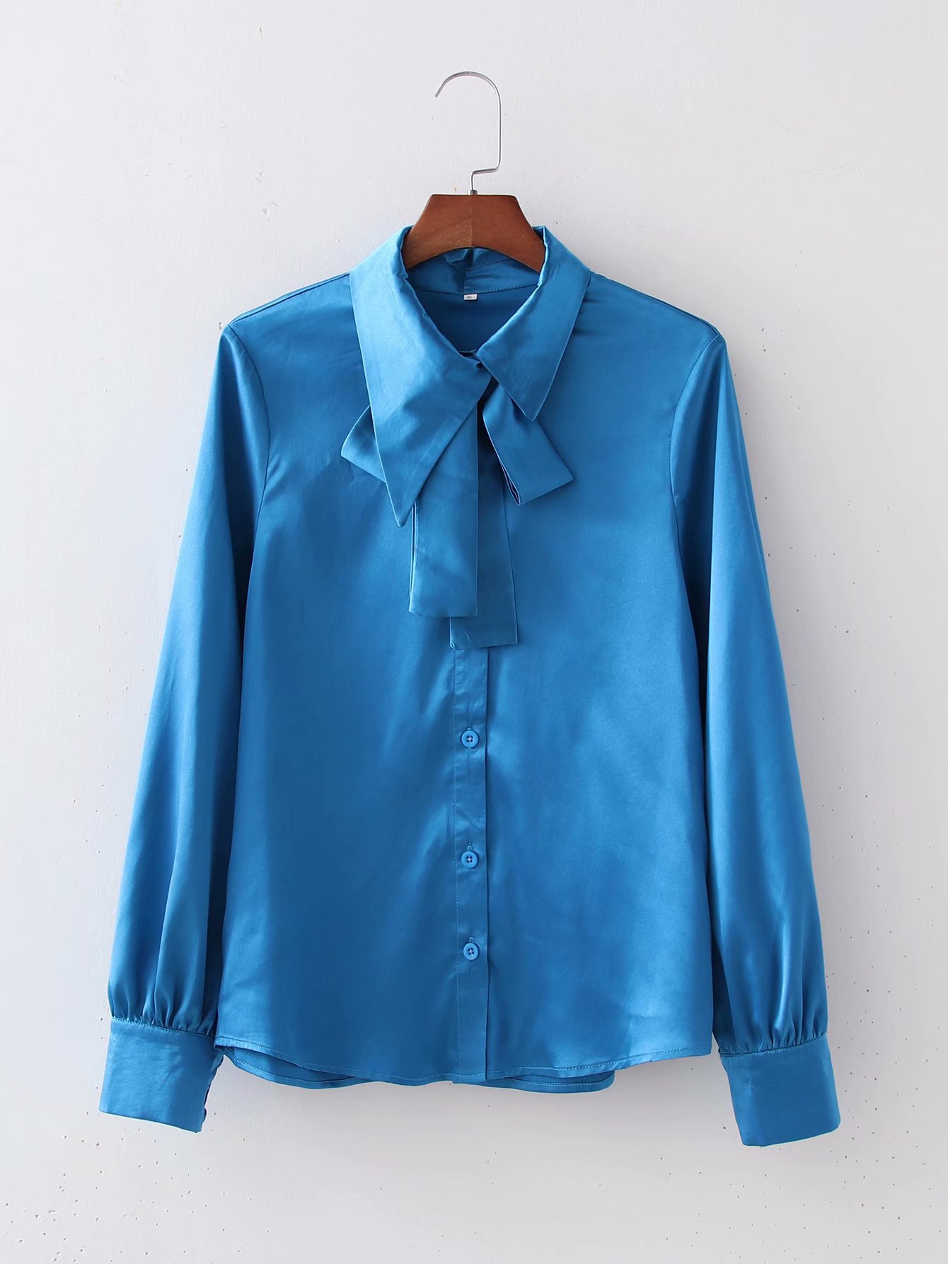 bow-knot collar silk satin texture shirt nihaostyles wholesale clothing NSAM82214