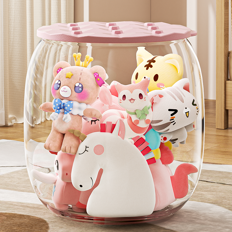 ♡ Children's Toy Doll Storage Doll Storage Tube Plush Doll Cloth Storage Bucket Transparent Storage
