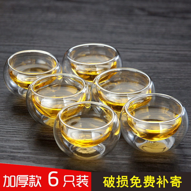50ML double-layer insulated glass cup, heat-resistant striped small water cup, floral tea cup, kung fu tea set, transparent tea tasting cup 50ML double-layer insulated glass cup, heat-resistant striped small water cup, floral tea cup, kung fu tea set, transparent tea tasting cup