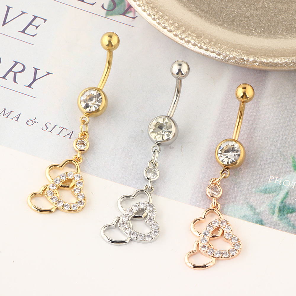 Fashion Three-Heart Belly Button Ring Stainless Steel Piercing Jewelry for Women detail image 10