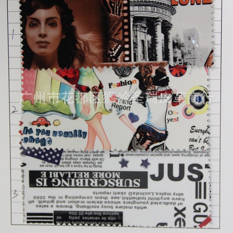 厂家供应人造革 PU镜面印刷图案皮革 镜面装饰革SR-5005