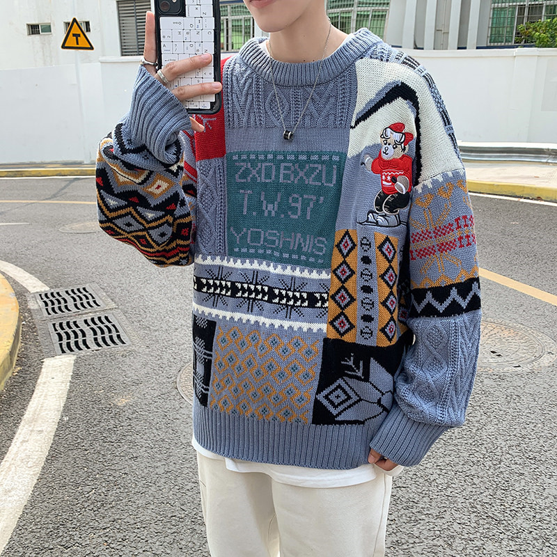 Suéter navideño para parejas, suéter de cuello redondo para hombre, estilo exportación, holgado, para otoño e invierno, suéter tipo cuello alto, abrigo grueso y cálido para jóvenes