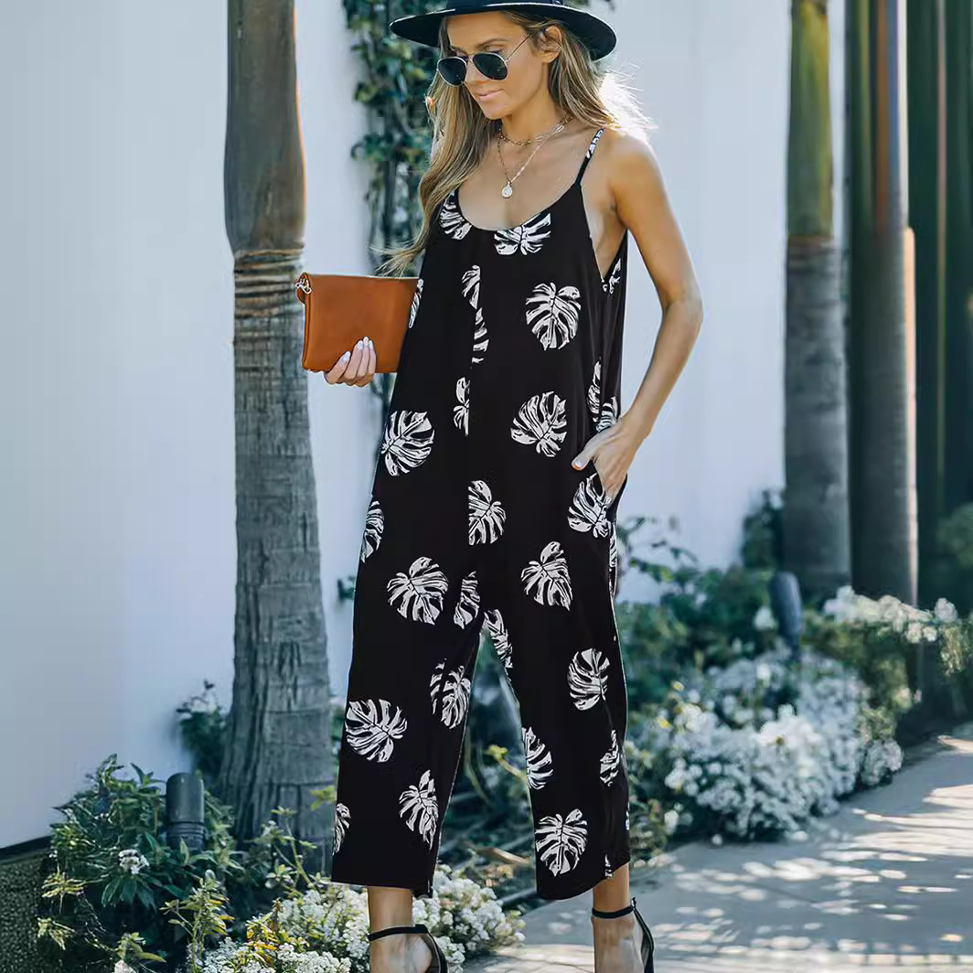 Mono de Tirantes con Estampado para Mujer, Ropa de Verano 2024, Comercio Exterior Transfronterizo de Amazon, Elegante y Moderno