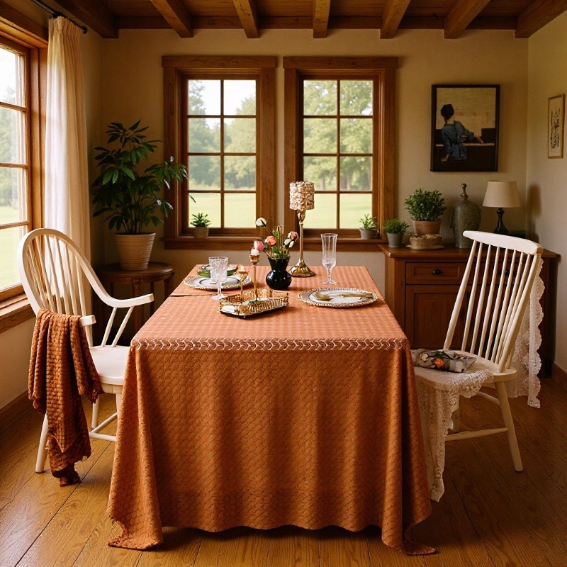 Japanese and Korean Foreign Trade Export to Russia, Vintage Jacquard Hollow Lace Tablecloth, Round Table Cover, Japanese Foreign Trade