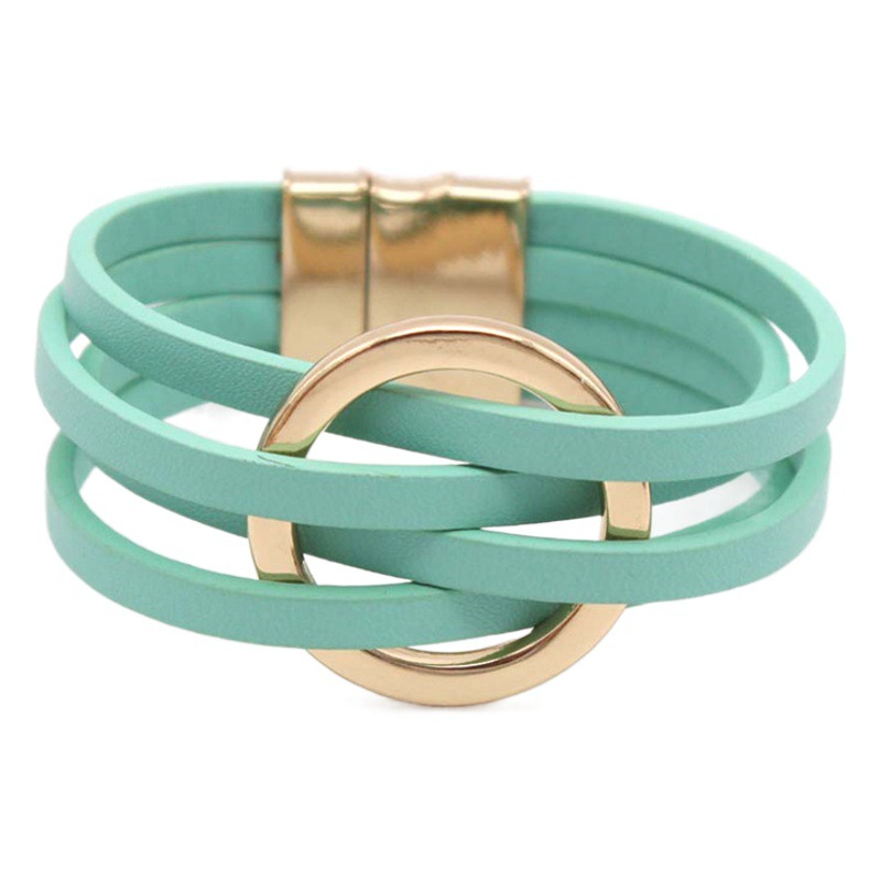 Cross-Border Nueva Cruz de cuero pulsera de las mujeres de Metal Gran anillo de pulsera de múltiples capas de la correa de muñeca pulsera de hebilla magnética