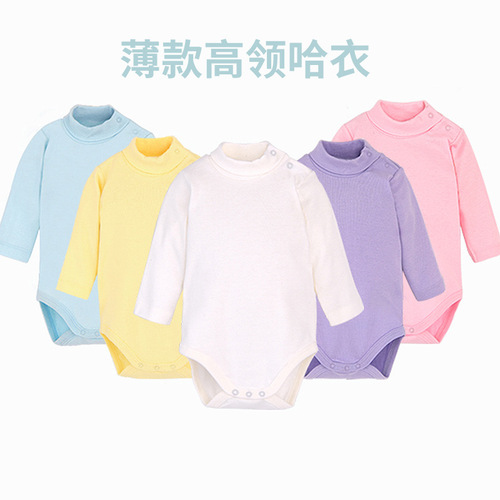 Baby clothes solid color autumn winter high collar long sleeve cotton triangular sleeper baby protective clothing one-piece crawling suit