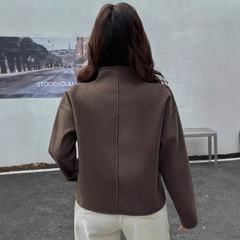 2025跨境欧美女装秋冬新款街头女士时尚休闲外套简约纯色呢子夹克|undefined