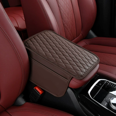the storage pocket central armrest box – Armrest box pad - diamond-single-layer-storage-pocket-brown