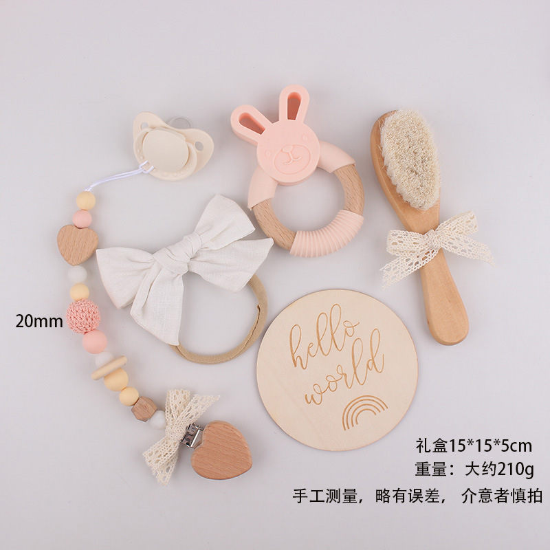 Caja de regalo para recién nacidos transfronteriza, chupete de mordedor de conejo, cadena de chupete de lazo hecha a mano, calma al bebé