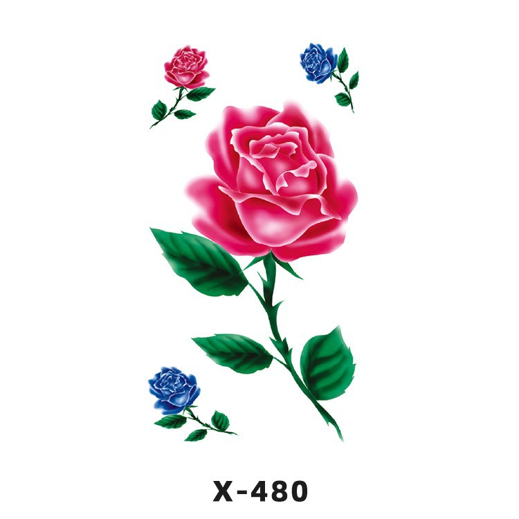 Arco de flor pequeña pegatinas de tatuaje fresco 3D dibujos animados transfronterizo Henna rosa impermeable texto en inglés pegatinas de tatuaje