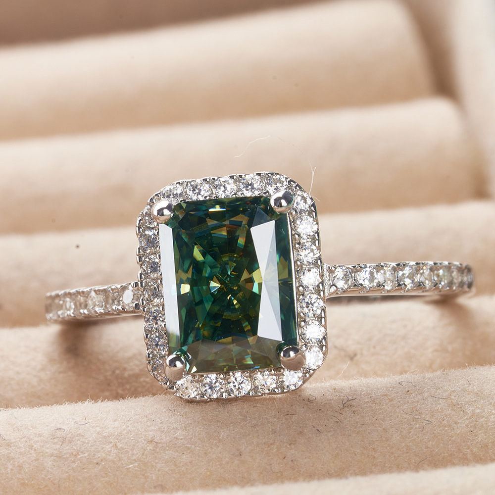 Azul-verde Radian cortado 1 / 2 quilates plata esterlina 925 anillo comercio electrónico transfronterizo venta al por mayor caliente