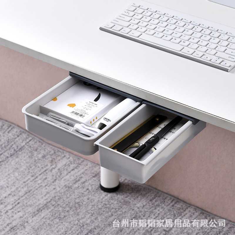 Caja de almacenamiento de cajón invisible debajo de la mesa de escritorio de almacenamiento de oficina escritorio de la computadora inferior dormitorio tocador pegar caja de organización