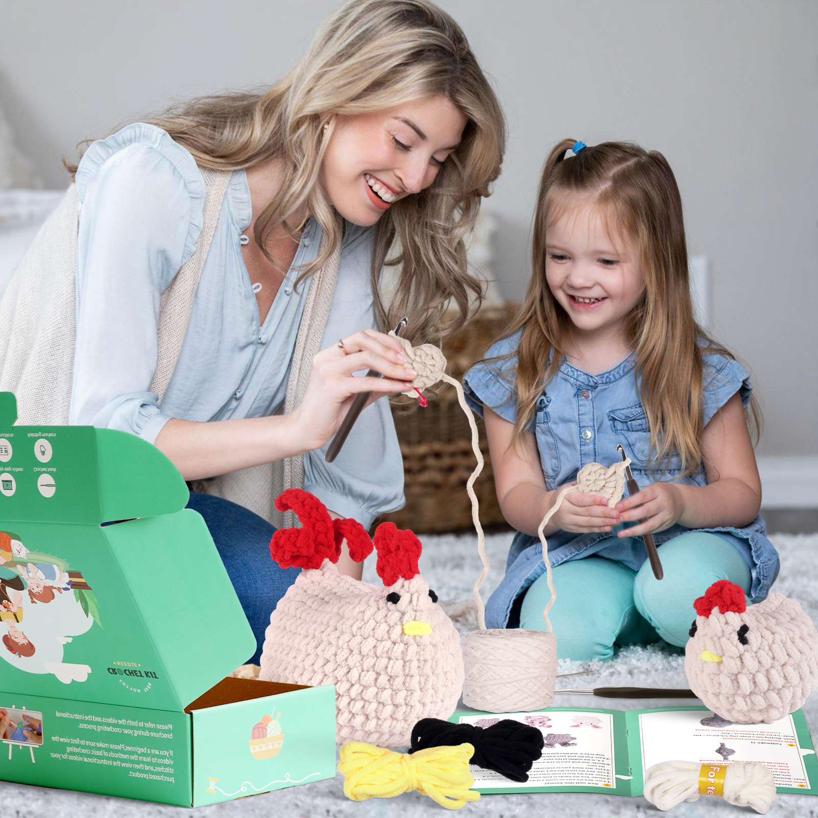 diy DIY pendant weaving set of small hens with segmented ice stripe thread, Amazon English crochet material pack pic 3