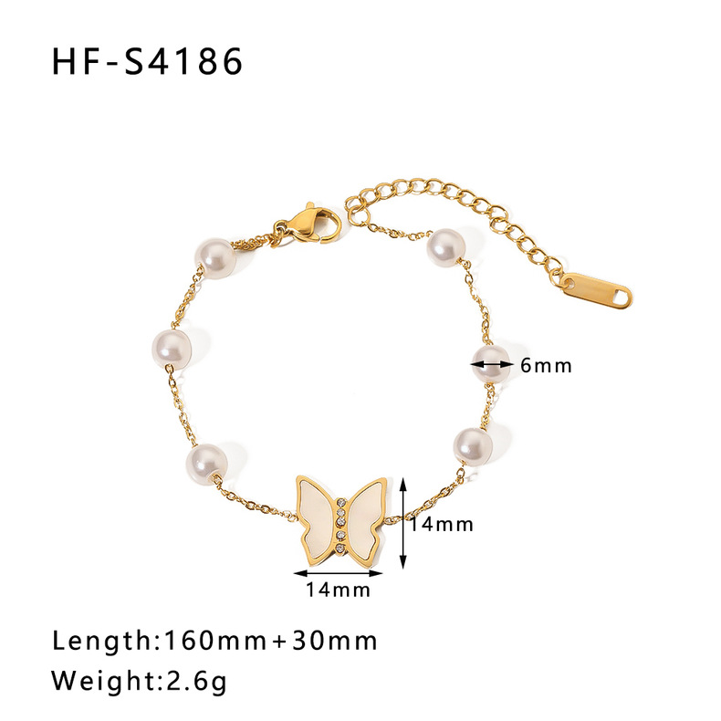 Eenvoudige Stijl Liefde Hartvorm Roestvrij Staal 18K Verguld Kunstmatige Strass Bergkristal Schelp Armbanden In Bulk display picture 2