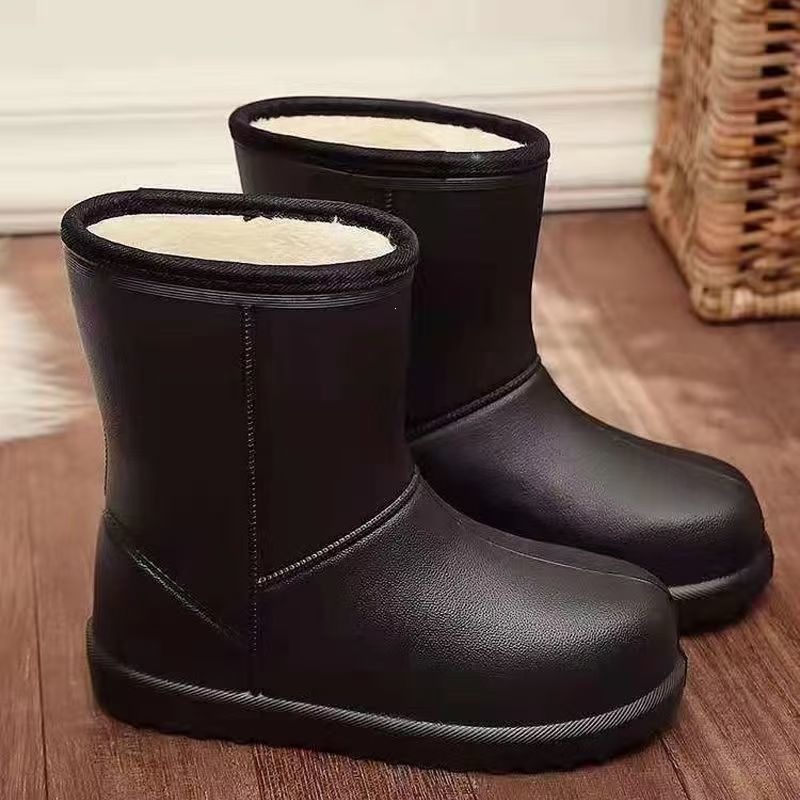 Thickened rain boots, non-slip, integrated, waterproof, warm, suitable for car washing, snow, kitchen, with fleece lining, winter work shoes