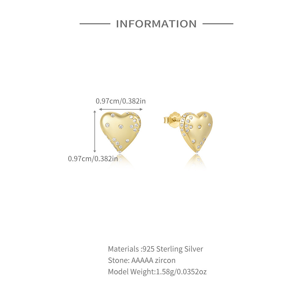 4g Weight 925 Sterling Silver Ear Needle Material Zircon Inlay Material Ear Studs Classification 1 Pair Quantity Holiday, Daily Occasion 925 Sterling Silver Material Heart Shape Pattern Women's Gender Plating Design Elegant, Simple Style Style 1 Pair 925 Sterling Silver Zircon Heart Shape Ear Studs 无