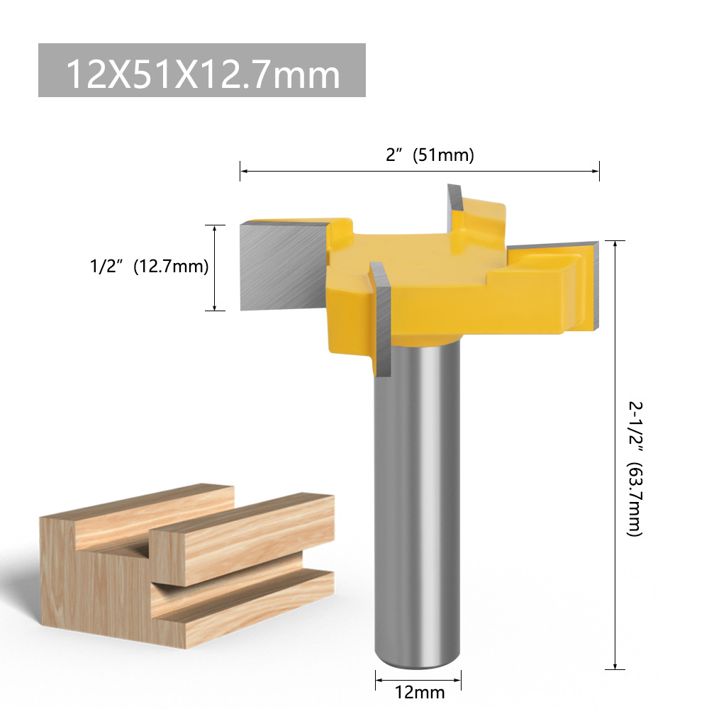 1/2 mango 8 mango 12 mango de cuatro cuchillas en forma de T cuchillo de ranurado cuchillo de limpieza de fondo carpintería fresadora máquina de grabado cabeza de la herramienta de gran diámetro