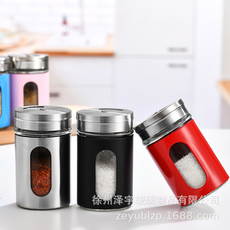 Cocina de acero inoxidable tarro de condimento botella de pimienta tamaño ajustable botella de condimento de vidrio tarro de condimento botella de condimento de acero inoxidable