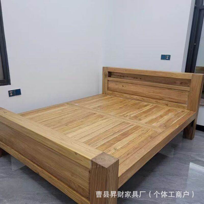 北方老榆木大料床实木储物床家用榫卯雕花床民宿简约原木大床定金|undefined