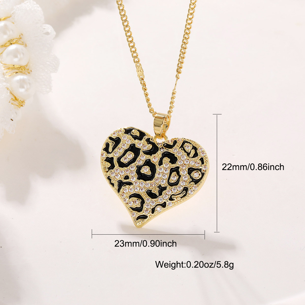 Wholesale Jewelry Retro Heart Shape Leopard Copper Zircon Pendant Necklace Cable Chain display picture 4