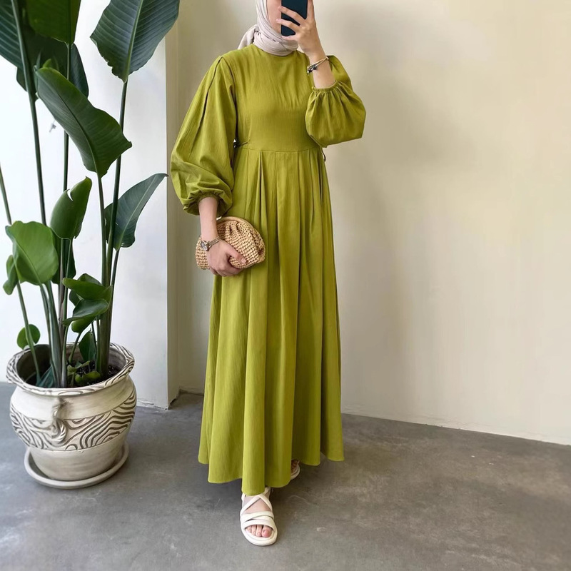 In-Stock 2024 Cross-Border Amazon Foreign Trade New Women's Fashion Solid Color Tie-Up Stylish Long Dress