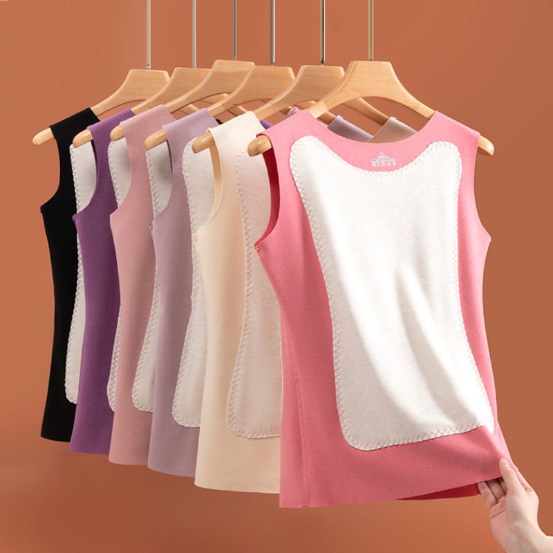 De Velvet Silk Warm Vest Women's Autumn and Winter fleece-lined Thickened Seamless Heating Back Warming Body Warming Inner Wear Base Shirt Top