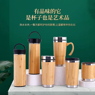 亚马逊爆款双层不锈钢保温杯便携户外楠竹竹子杯创意温显竹壳杯