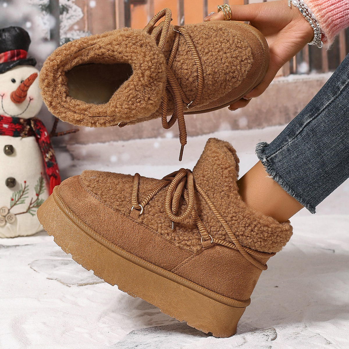Autumn and winter new fashion cashmere thickened warm short tube slip-on elastic snow boots_voghion.com